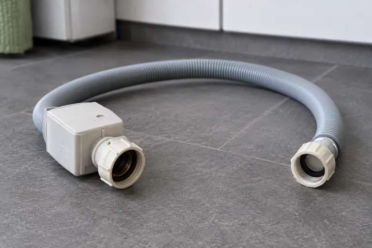 Losse toevoerslang met waterstop en koppelingen op de vloer.