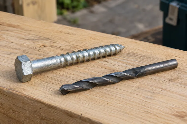 Houtdraadbout en boor op een houten plank.